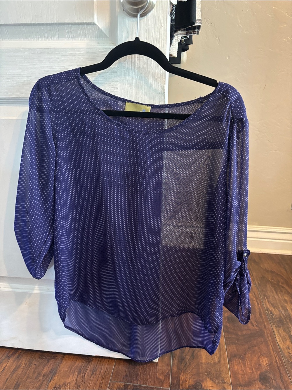 SAS Navy Sheer Dot-Print Blouse